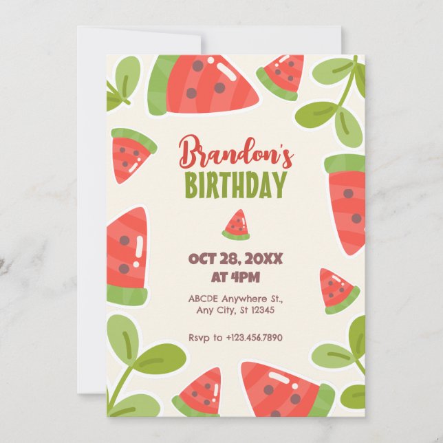 Cute watermelon birthday  invitation (Front)