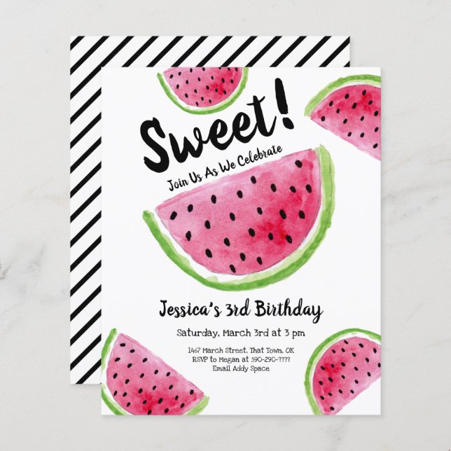 Cute Watermelon Birthday Party Budget Invitation (Front/Back)