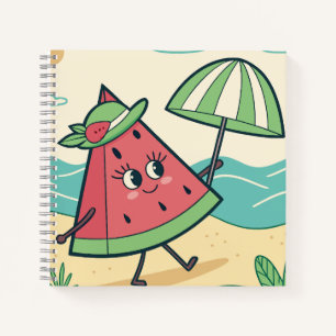 Cute Watermelon Character at the Beach – Notebook