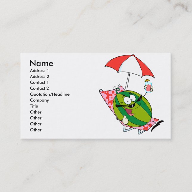 cute watermelon character lounging with juice business card (Front)