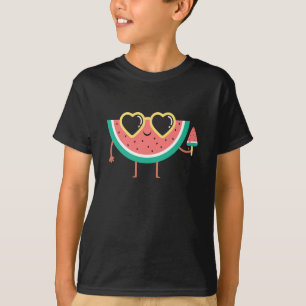Cute Watermelon Character with Sunglasses and Ice T-Shirt