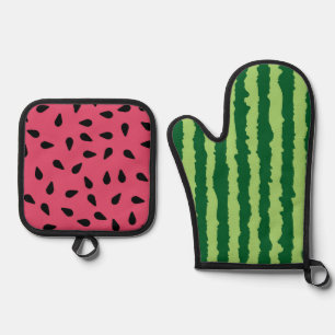 Cute Watermelon Funny Picnic Red Green Oven Mitt & Pot Holder Set