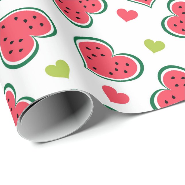 Cute Watermelon Hearts Girly Melons Fruit Pattern Wrapping Paper (Roll Corner)