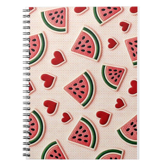 Cute Watermelon & Hearts Pattern Aesthetic School  Notebook (Front)