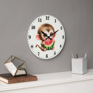 Cute watermelon lovers monkey large clock