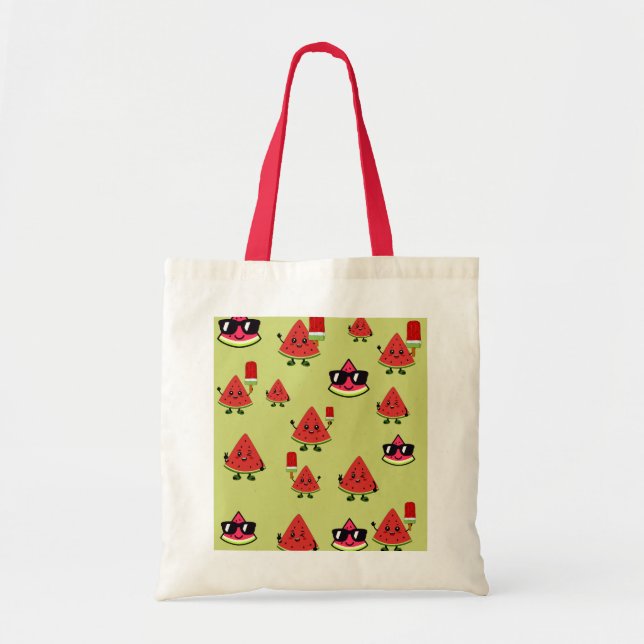 Cute Watermelon Pattern Aesthetic Canvas Tote Bag (Front)