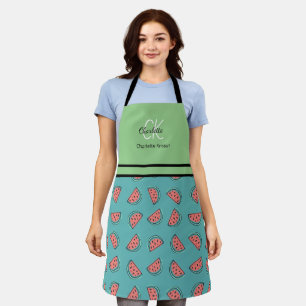 Cute Watermelon Pattern Monogram Name  Apron