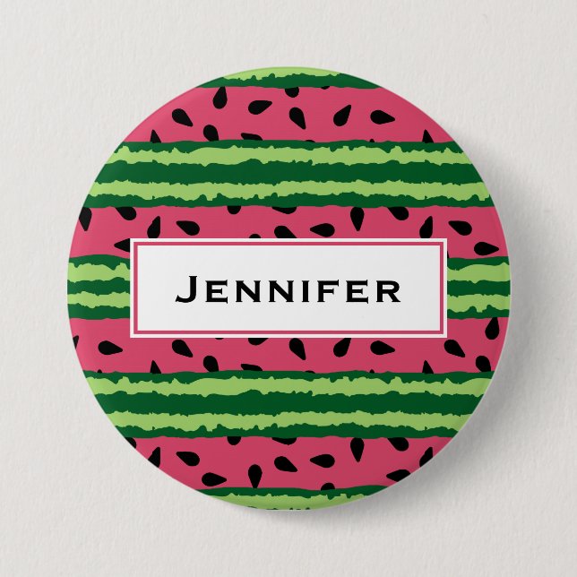 Cute Watermelon Pattern Pink & Green 3 Inch Round Button (Front)
