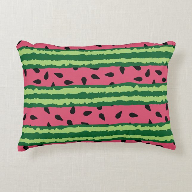 Cute Watermelon Pattern Pink & Green Accent Pillow (Front)