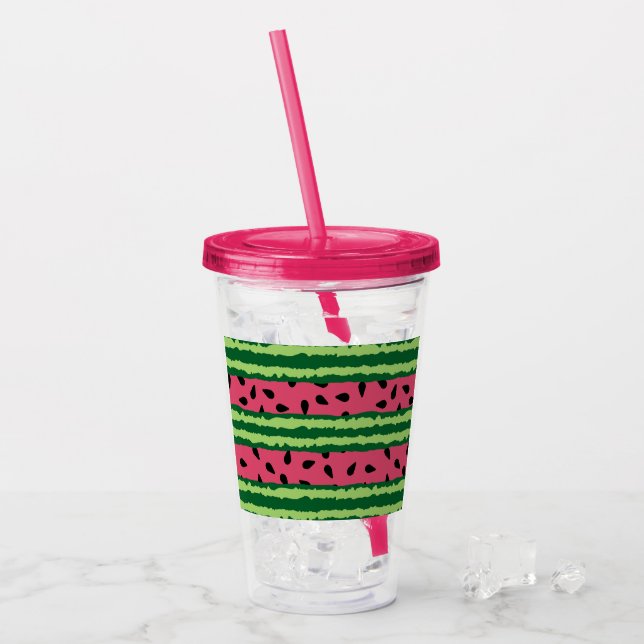 Cute Watermelon Pattern Pink & Green Acrylic Tumbler (Front Ice)