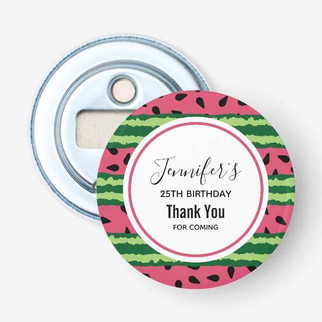Cute Watermelon Pattern Pink & Green Birthday Bottle Opener (Front)