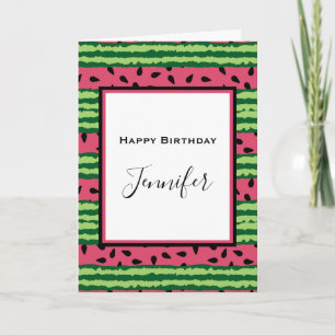 Cute Watermelon Pattern Pink & Green Birthday Card