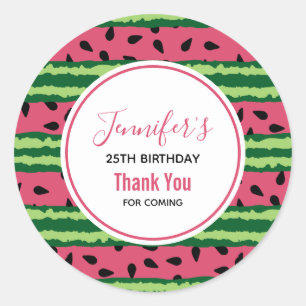 Cute Watermelon Pattern Pink & Green Birthday Classic Round Sticker