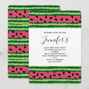 Cute Watermelon Pattern Pink & Green Birthday Invitation