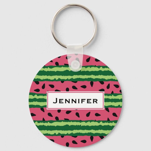 Cute Watermelon Pattern Pink & Green Keychain (Front)