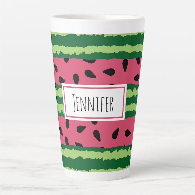 Cute Watermelon Pattern Pink & Green Latte Mug (Front)