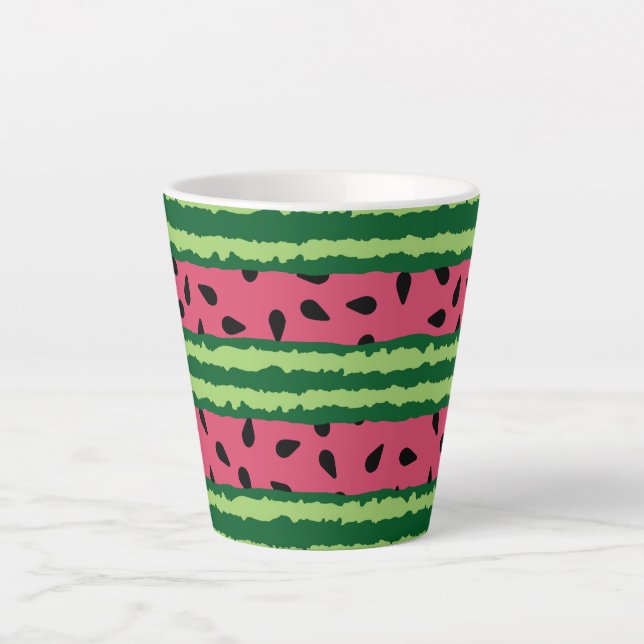 Cute Watermelon Pattern Pink & Green Latte Mug (Front)