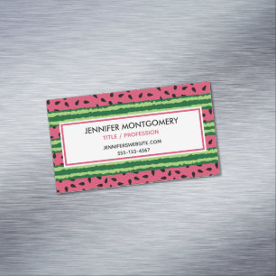 Cute Watermelon Pattern Pink & Green Magnetic Business Card