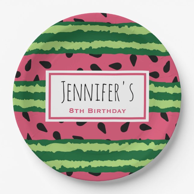 Cute Watermelon Pattern Pink & Green Paper Plate (Front)