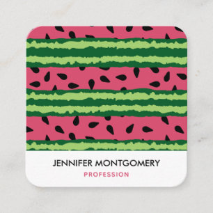 Cute Watermelon Pattern Pink & Green Square Business Card