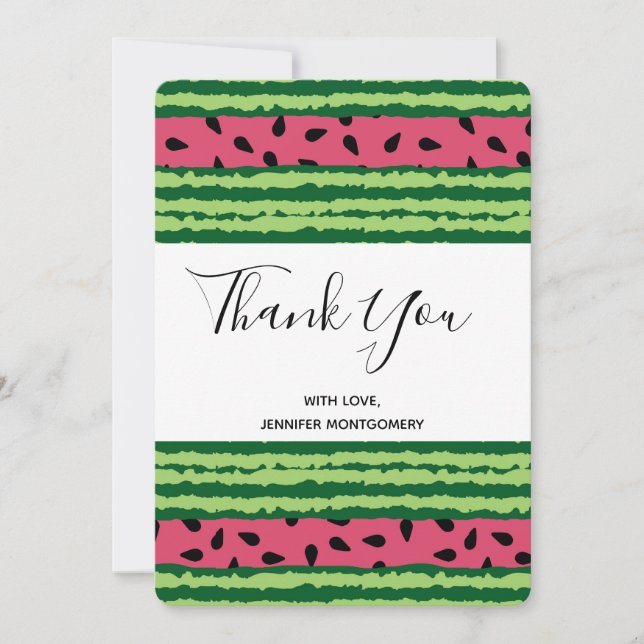 Cute Watermelon Pattern Pink & Green Thank You Card (Front)