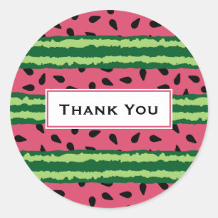Cute Watermelon Pattern Pink & Green Thank You Classic Round Sticker