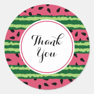 Cute Watermelon Pattern Pink & Green Thank You Classic Round Sticker