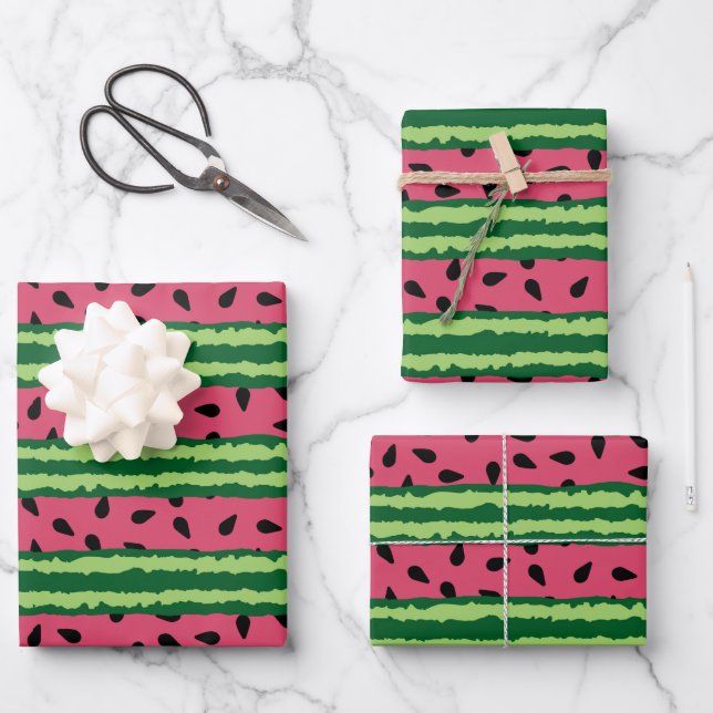 Cute Watermelon Pattern Pink & Green Wrapping Paper Sheet (Front)