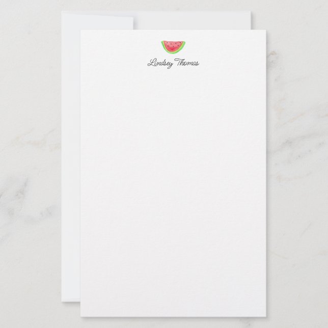 Cute Watermelon Personalized Stationery Paper (Front)