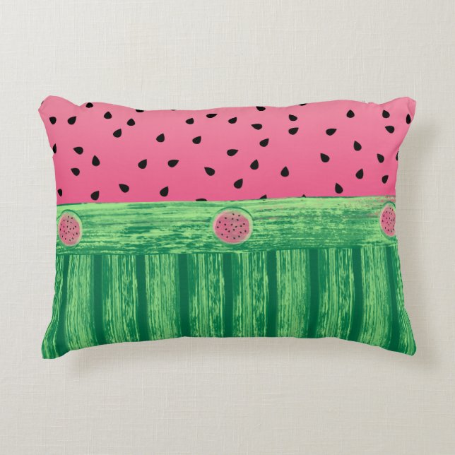 Cute Watermelon Pink Green Accent Pillow (Front)