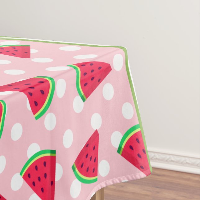 Cute Watermelon Polka Dot & Chevron Pink Tablecloth (In Situ)