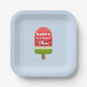 Cute Watermelon Popsicle Happy Birthday Paper Plate