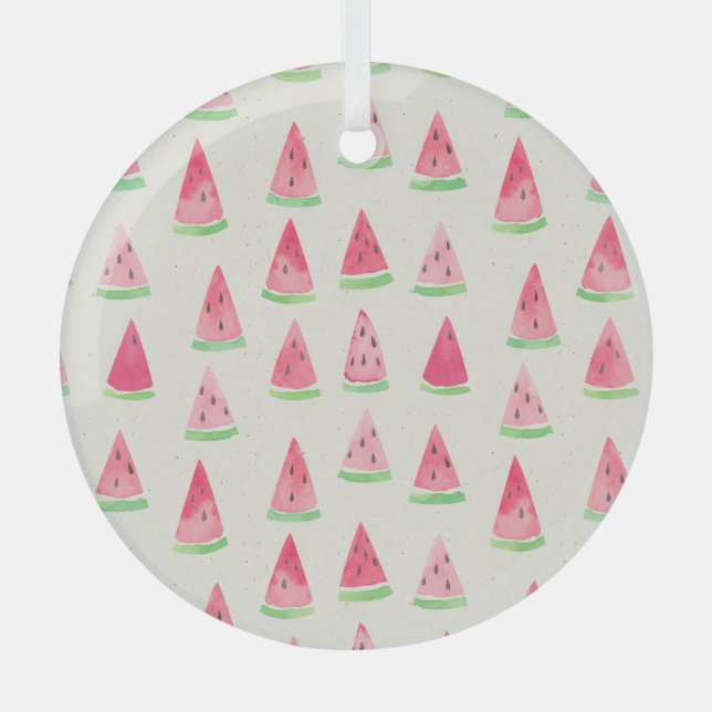 Cute watermelon: seamless watercolor pattern. glass ornament (Front)