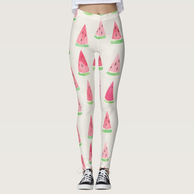 Cute watermelon: seamless watercolor pattern. leggings (Front)