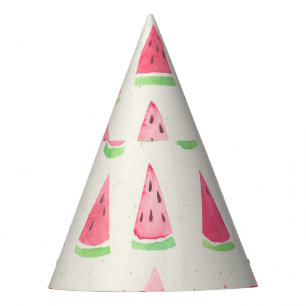 Cute watermelon: seamless watercolor pattern. party hat