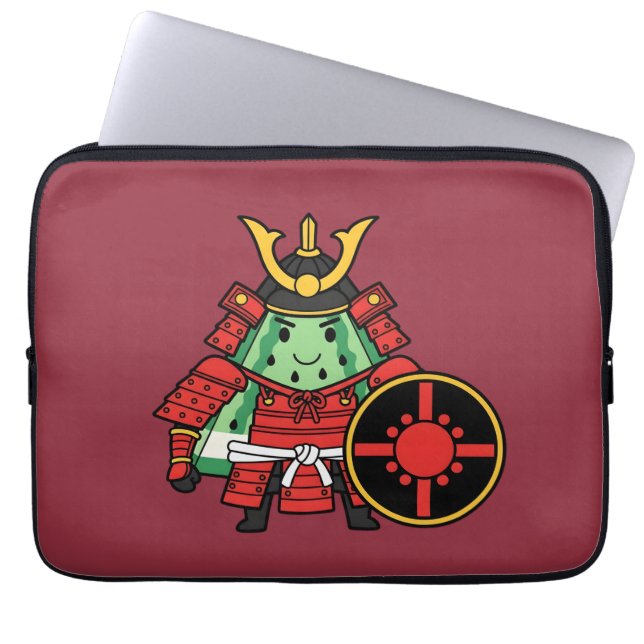Cute Watermelon Shogun Samurai Warrior Illustratio Laptop Sleeve (Front)