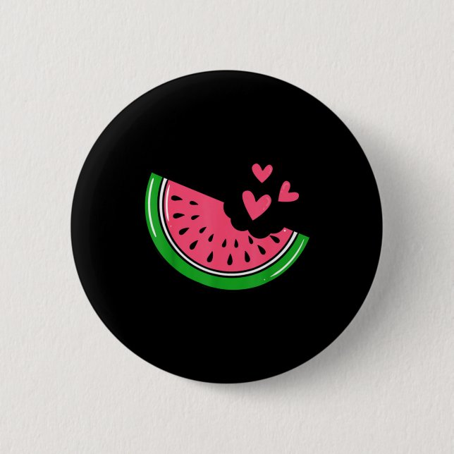 Cute Watermelon Slice Bitten With Hearts Summer 2 Inch Round Button (Front)