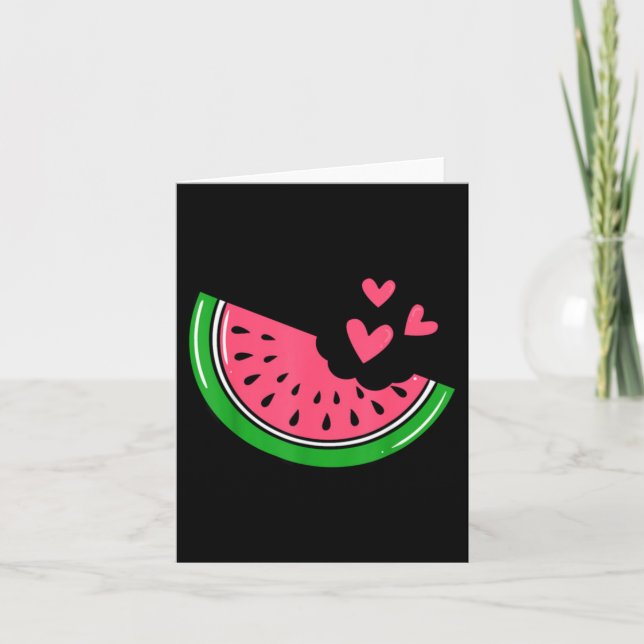 Cute Watermelon Slice Bitten With Hearts Summer Card (Front)