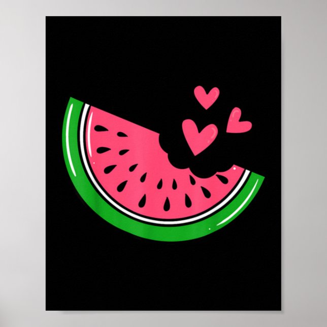 Cute Watermelon Slice Bitten With Hearts Summer Poster (Front)