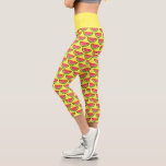 Cute watermelon slice print short summer leggings<br><div class="desc">Cute watermelon slice print short summer leggings. High waist legging for women and girls. Cheerful design with fresh melon slices. Tropical fruit pattern with yellow or other colour background. Fun clothing for her. Great for yoga,  sports and more.</div>
