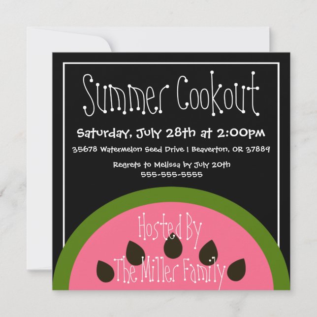 Cute Watermelon Summer BBQ Invitation au barbecue (Devant)