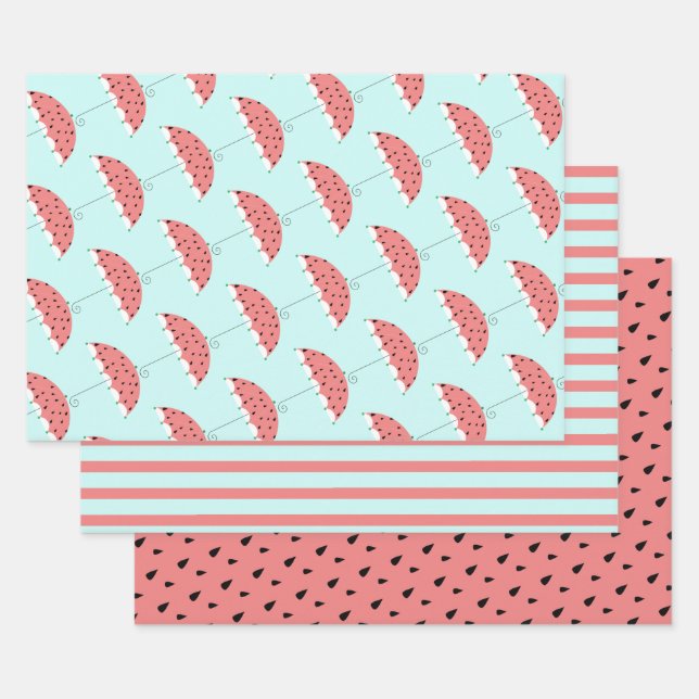 Cute Watermelon Umbrella Pattern Matching Wrapping Paper Sheet (Set)