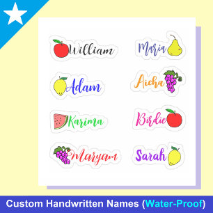 Cute Waterproof Handwritten Names & Fruit Stickers