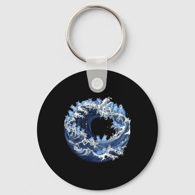 Cute Wave Of Blue Cats For Kamala 2  Keychain (Front)