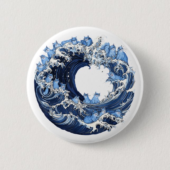 Cute Wave of Blue Cats for Kamala Harris 2024 2 Inch Round Button (Front)