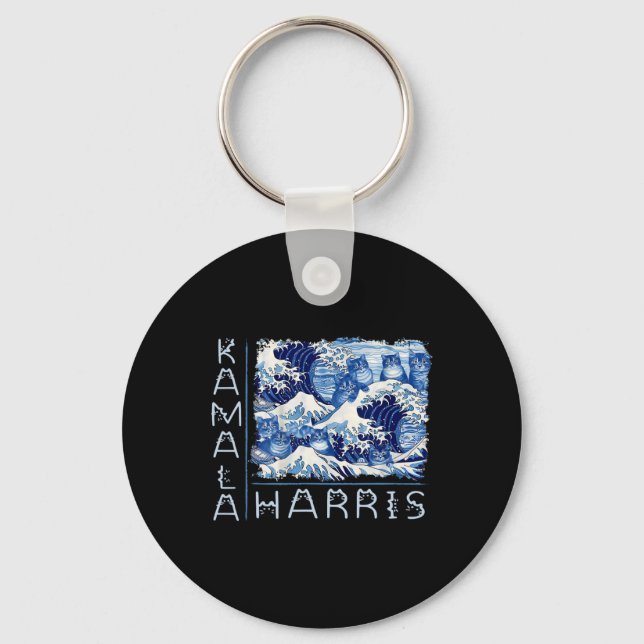 Cute Wave Of Blue Cats For Kamala Harris Funny  Keychain (Front)