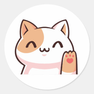 Cute Waving Kitten Classic Round Sticker