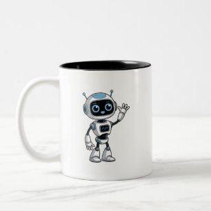 Cute Waving Robot Cartoon Design Two-Tone Coffee Mug