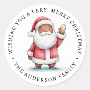 Cute waving Santa illustration Merry Christmas Classic Round Sticker