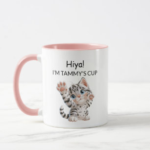 Cute Waving Tabby Kitten Cat Mug Personalized